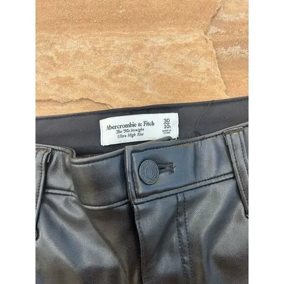 Abercrombie & Fitch Pants Womens 10S 30 90s Straight High Rise Black Pleather - Picture 2 of 3